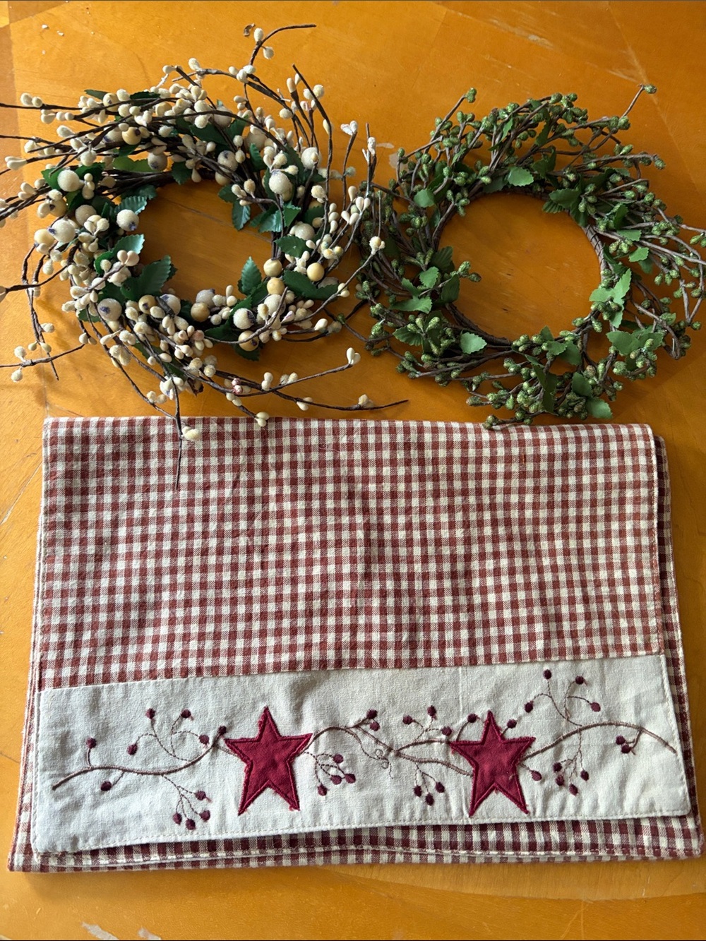 Unbranded Red Star Embroidered Kitchen Towel - Rustic Farmhouse Style